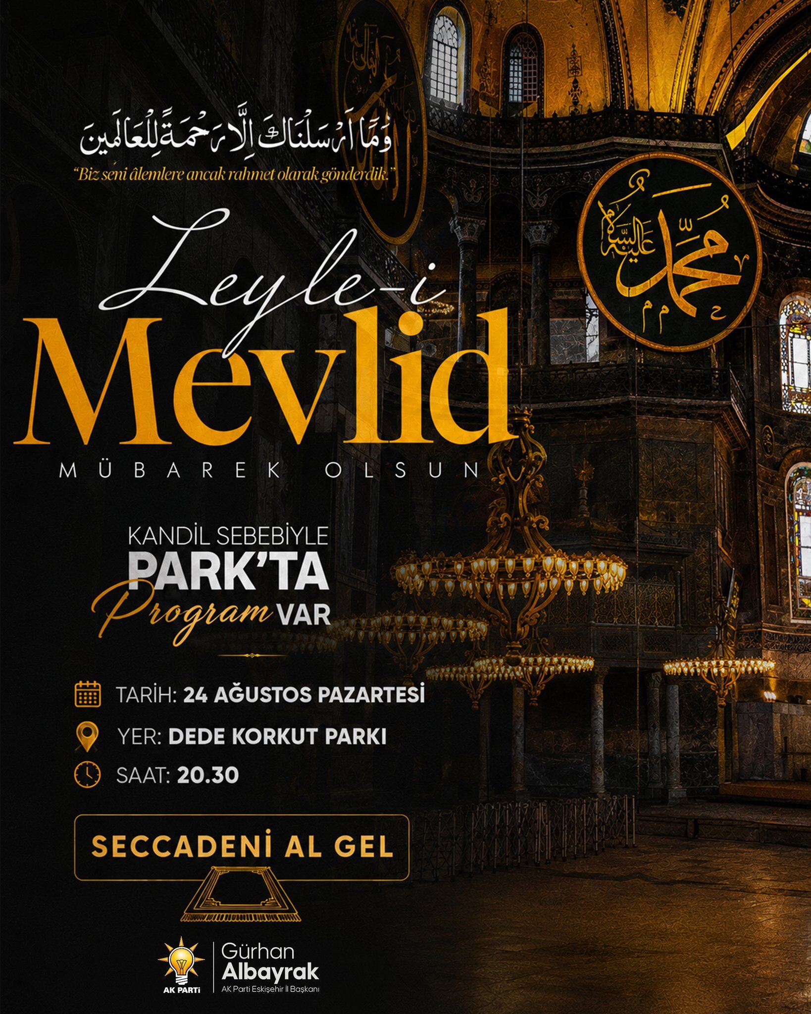 Eskişehir’de Mevlid Kandili İçin “Seccadeni Al Gel” Programı Düzenlenecek
